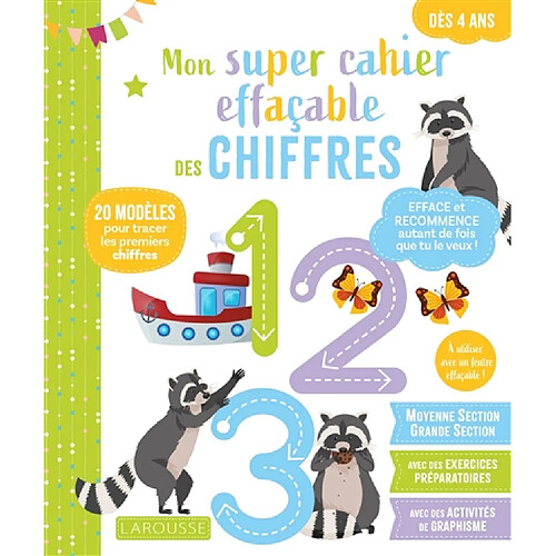Mon grand cahier effaçable : chiffres : de la moyenne section à la grande section, 4-5 ans