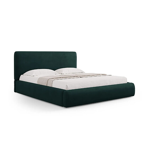 Cosmopolitan Design Lit coffre avec tête de lit "Colonel" 140x200cm en chenille vert bouteille