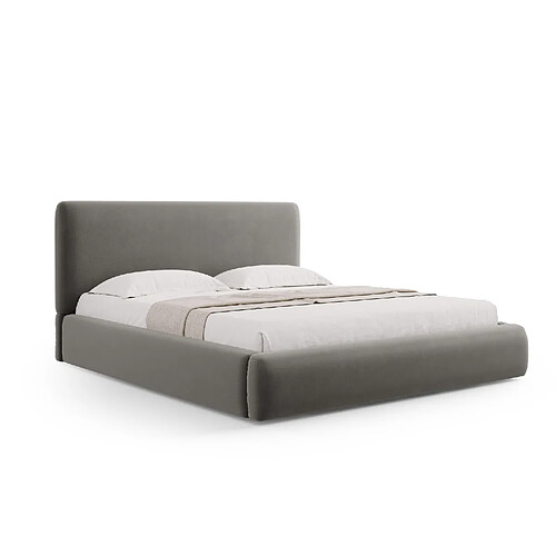 Cosmopolitan Design Lit coffre avec tête de lit "Colonel" 140x200cm en velours gris clair