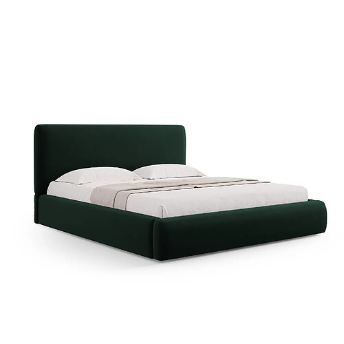 Cosmopolitan Design Lit coffre avec tête de lit "Colonel" 140x200cm en velours vert bouteille