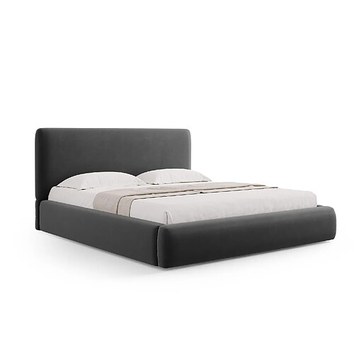 Cosmopolitan Design Lit coffre avec tête de lit "Colonel" 140x200cm en velours gris foncé