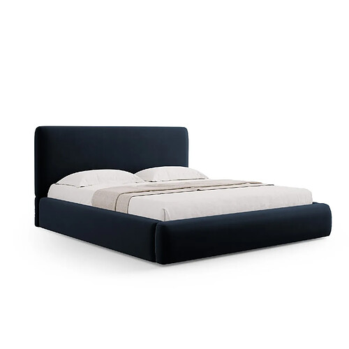 Cosmopolitan Design Lit coffre avec tête de lit "Colonel" 140x200cm en velours bleu foncé