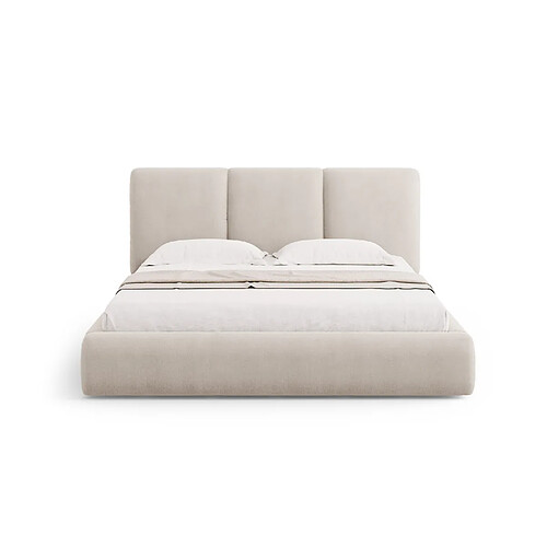 Cosmopolitan Design Lit coffre avec tête de lit "Nicolas" 160x200cm en chenille beige