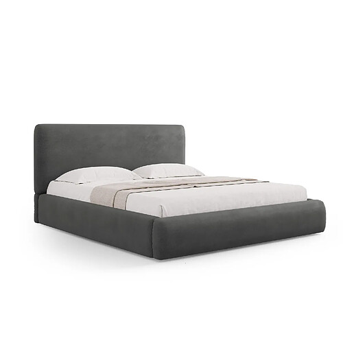 Cosmopolitan Design Lit coffre avec tête de lit "Colonel" 140x200cm en chenille gris foncé