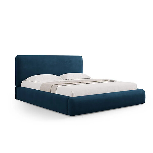 Cosmopolitan Design Lit coffre avec tête de lit "Colonel" 160x200cm en chenille bleu roi