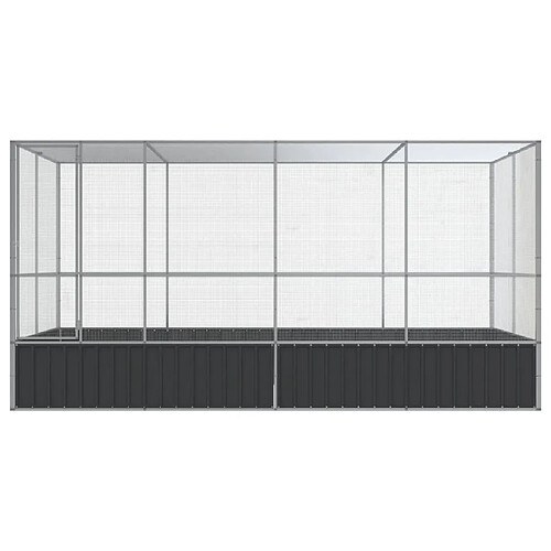 Helloshop26 Volière cage à oiseaux avec extension argenté 418 x 207 x 212 cm acier Argent 02_0045654