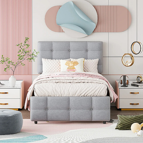 OKWISH Lit gigogne 90x200 cm - Lit réglable - Gris