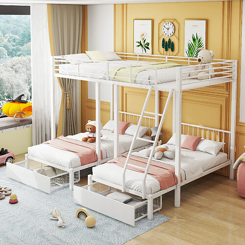 OKWISH Lit superposé 90x200 cm - Lit modulable en lits simples - Blanc