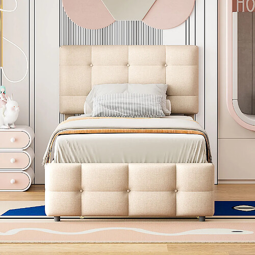 OKWISH Lit gigogne 90x200 cm Lit enfant escamotable - Beige