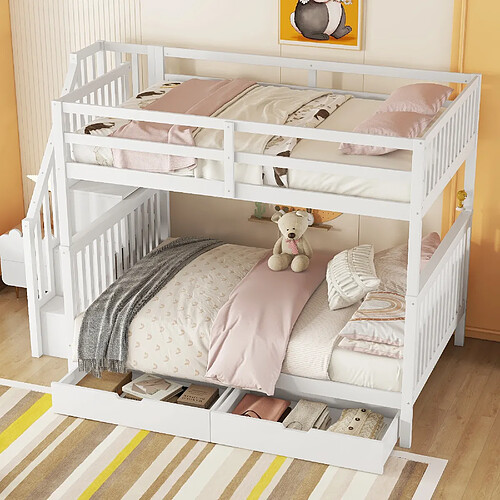 OKWISH Lit superposé 140x200 cm - Lit enfant - Blanc