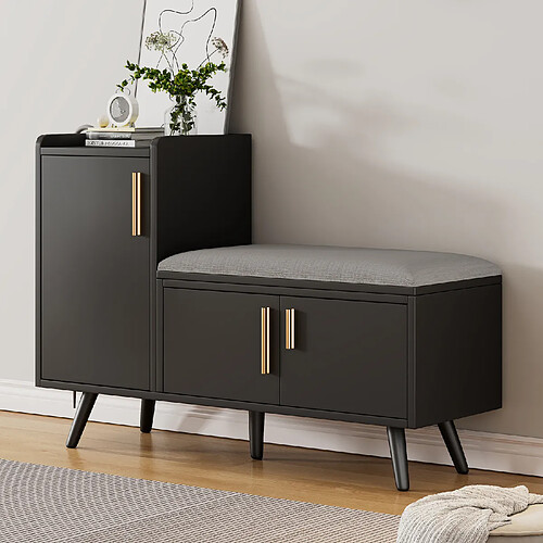 OKWISH Meuble chaussures noir, 3 portes, poignées métal asymétriques