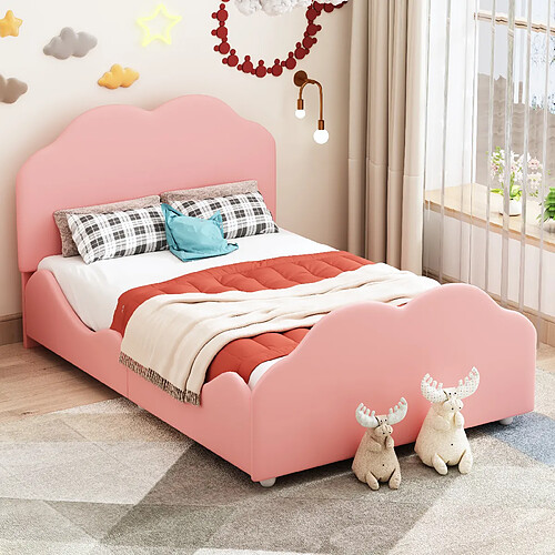 OKWISH Lit enfant 90x200 cm - Lit velours - Rose