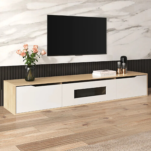 Okwish Meuble TV suspendu LED - Naturel