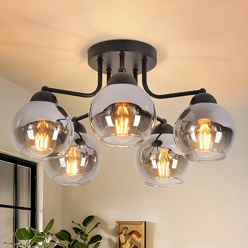 NETTLIFE Plafonnier LED Lampe de Salon Noir Lampe Moderne Dimmable avec