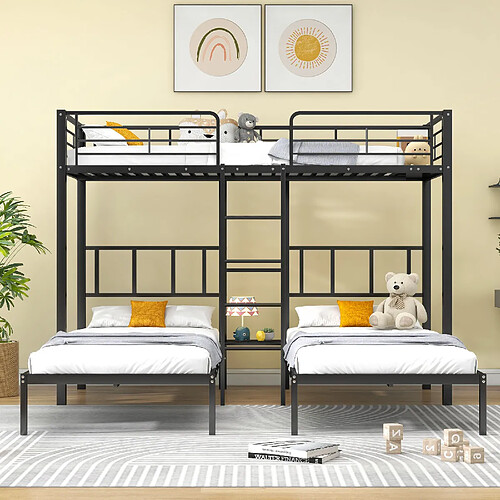OKWISH Lit superposé 90 x 200 cm - Lit enfant avec sécurité - Noir