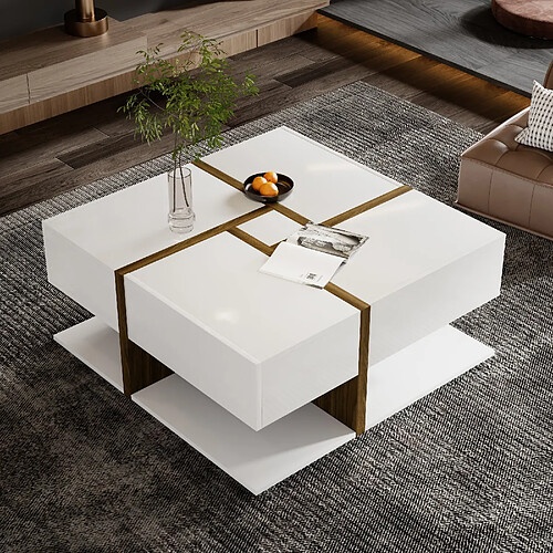 Okwish Table basse carrée - Blanc bois