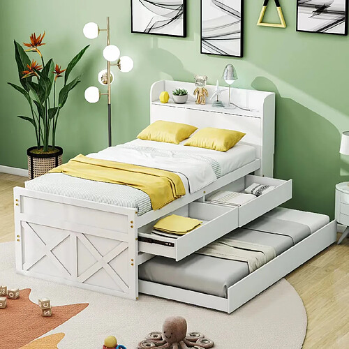 OKWISH Lit avec rangement 90x190 cm Lit simple - Blanc