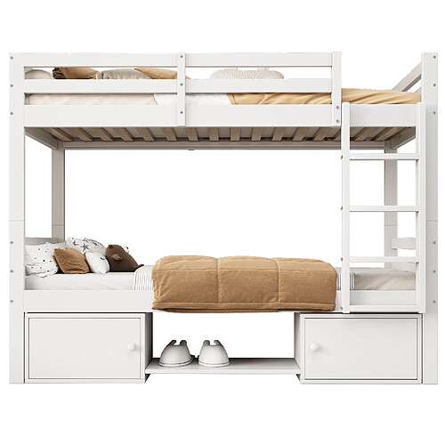 OKWISH Lit superposé 90 x 200 cm - Lit avec rangement - Blanc