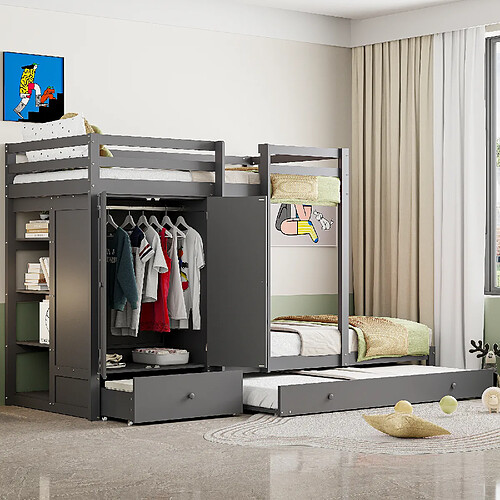 OKWISH Lit superposé 90x200 cm - Lit enfant - Gris