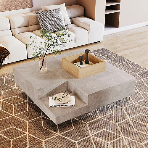 Okwish Table basse carrée - Gris et bois