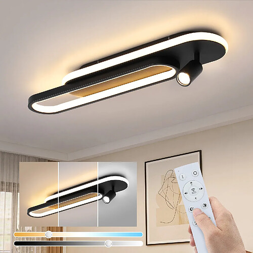Plafonnier LED NETTLIFE noir moderne à intensité variable avec 1 spot de plafond