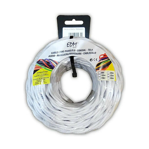 Edm câble électrique tressé textile - blanc 5 m
