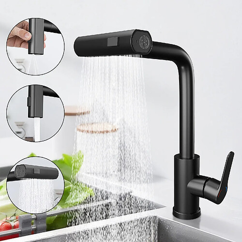 Robinet de cuisine extractible NETTLIFE - Mitigeur d'évier 360° avec douchette en acier inoxydable, 2 modes de pulvérisation