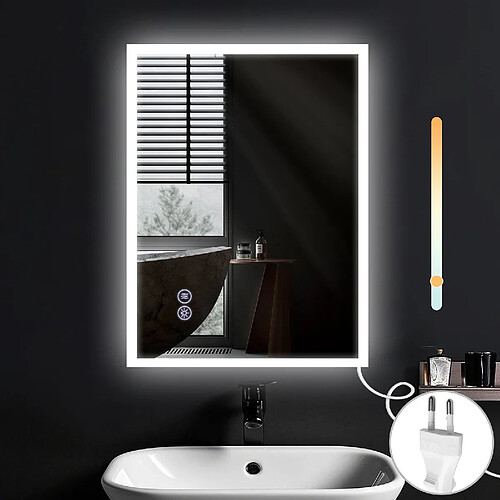 NETTLIFE Miroir avec lumière - 60x80cm Miroir mural LED Verre antidéflagrant Miroir de salle de bain avec miroir tactile