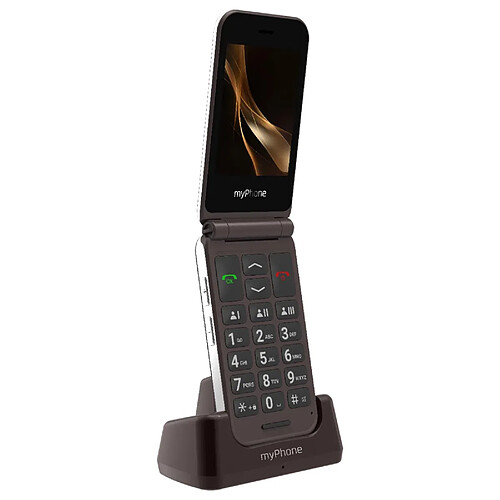 Myphone Téléphone Clapet Senior Double écran Autonomie 7 jours Socle de charge Marron