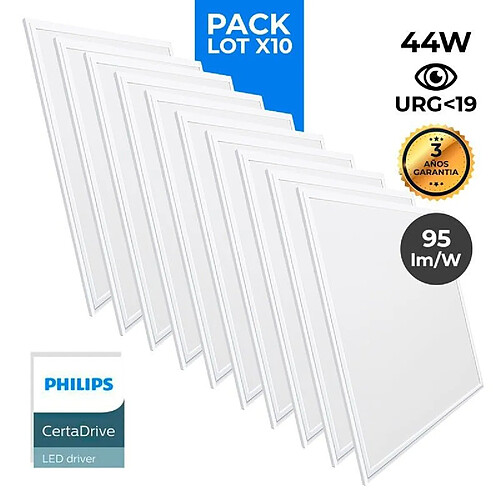 Barcelona LED Lot de 10 - Panneau LED 60x60 extra-plat - Driver Philips - 44W- Blanc Chaud