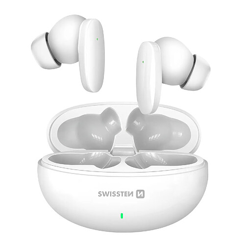 Swissten Écouteurs TWS Bluetooth 5.3 Musique et Appels Boitier 230mAh USB-C Blanc