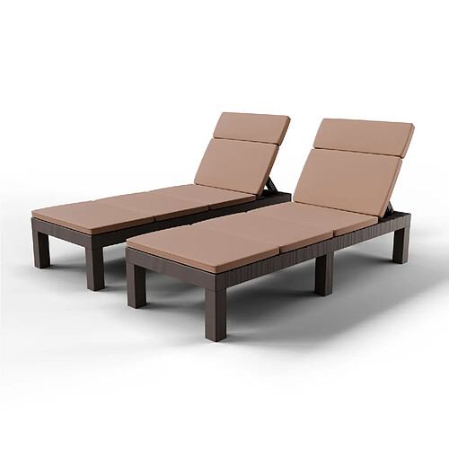 Sinlikon Lot de 2 transats bain de soleil - Marron