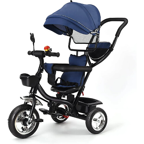 Sinlikon Tricycle enfant - Tricycle évolutif - structure métal - panier sac - bébé Mixte de 2 à 5 ans - Bleu
