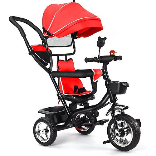 Sinlikon Tricycle enfant - Tricycle évolutif - structure métal - panier sac - bébé Mixte de 2 à 5 ans - Rouge