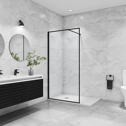 Aica Sanitaire Paroi de douche noire 90x200cm paroi de douche à l'italienne en 8mm verre anticalcaire avec barre de fixation noire 90cm