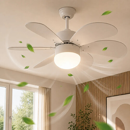 NETTLIFE Ventilateur de plafond blanc avec éclairage, télécommande, silencieux