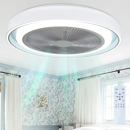 NETTLIFE Ventilateur de plafond avec éclairage LED et télécommande - Lampe plafonnier moderne, silencieux, dimmable, 5 pales lumineuses