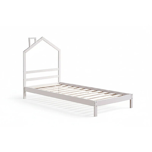 Homy France Lit enfant cabane métal blanc 90x190 cm avec sommier MONTEIRO