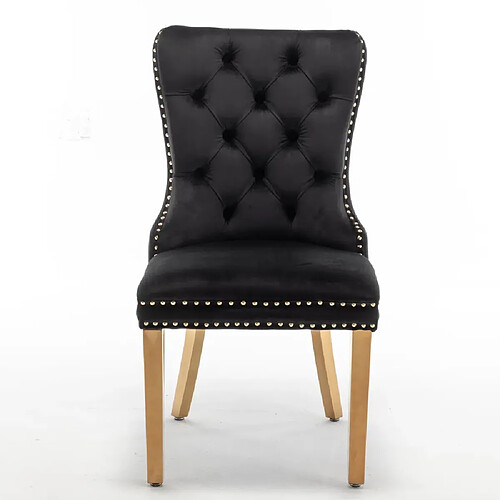 Homy France Lot 2 Chaises Salle à Manger Velours Noir Cloutées Pieds Gold POIGNÉE