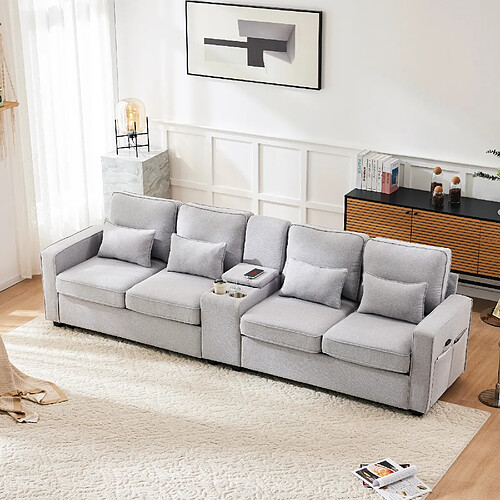 Okwish Canapé droit 4 places en lin - Blanc