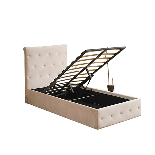 Homy France Lit Coffre CORSICA – 90x190 cm – Velours – Avec Rangement