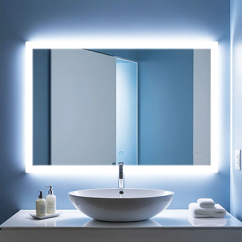 Miroir Salle de bain antibuée avec éclairage LED 100x60 installation réversible SANILAND