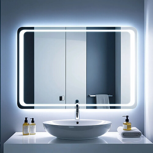 Miroir recrangulaire pour salle de bain 100x70 antibuée avec éclairage LED SANILAND