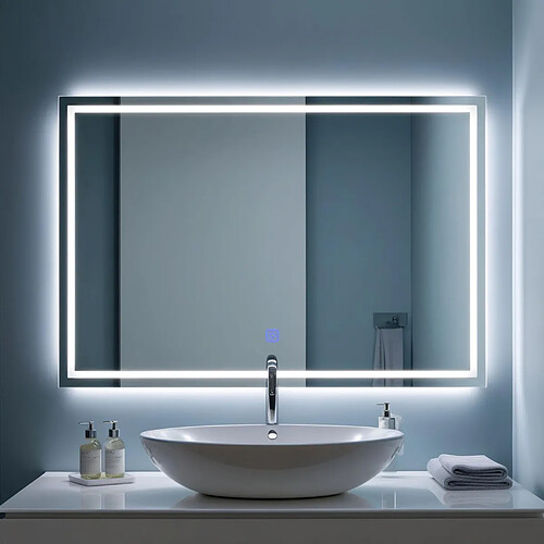 Miroir lumineux 80x160 salle de bain antibuée bouton tactile installation réversible SANILAND