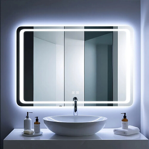 Miroir lumineux 120x70 pour salle de bain antibuée boutons tactiles lumière froide SANILAND
