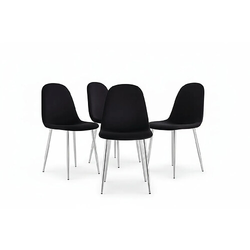 Homy France Lot de 4 Chaises Scandinaves Velours Noir Pieds Chrome 43,5x40x87cm