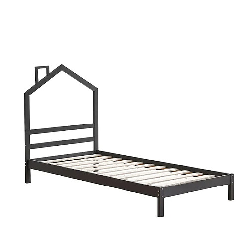 Homy France Lit enfant cabane métal gris 90x190 cm avec sommier MONTEIRO