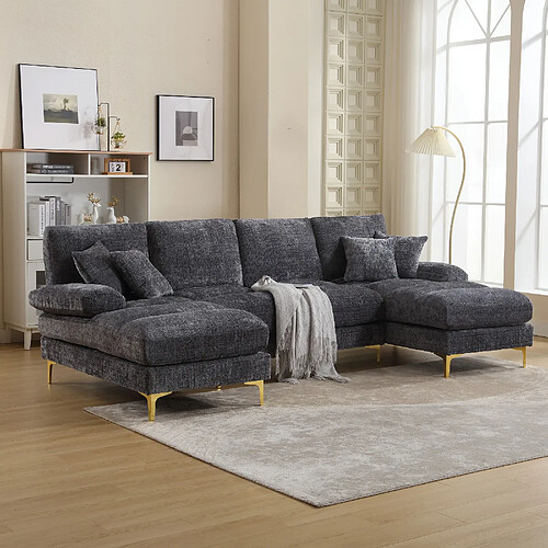 OKWISH Canapé 4 places Canapé gris en chenille avec 2 sièges inclinables, pour salon, chambre, bureau, appartement, villa, salon