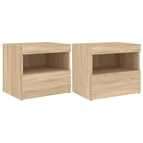 Decoshop26 Lot de 2 chevets LED - Chêne