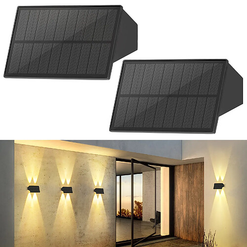 Lampes solaires NETTLIFE pour mur extérieur - 2 appliques solaires extérieures, éclairage extérieur, lumière blanche chaude